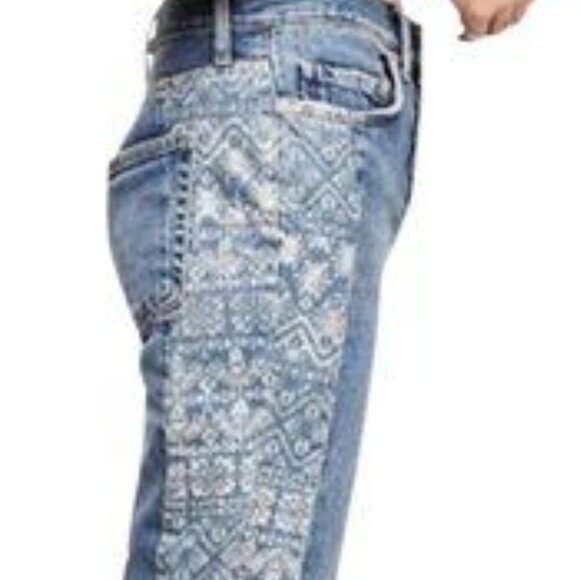 We the Free Aztec Side Panel Cropped Boyfriend Jeans Raw Hem  26 Waist  - N268 - Picture 2 of 8